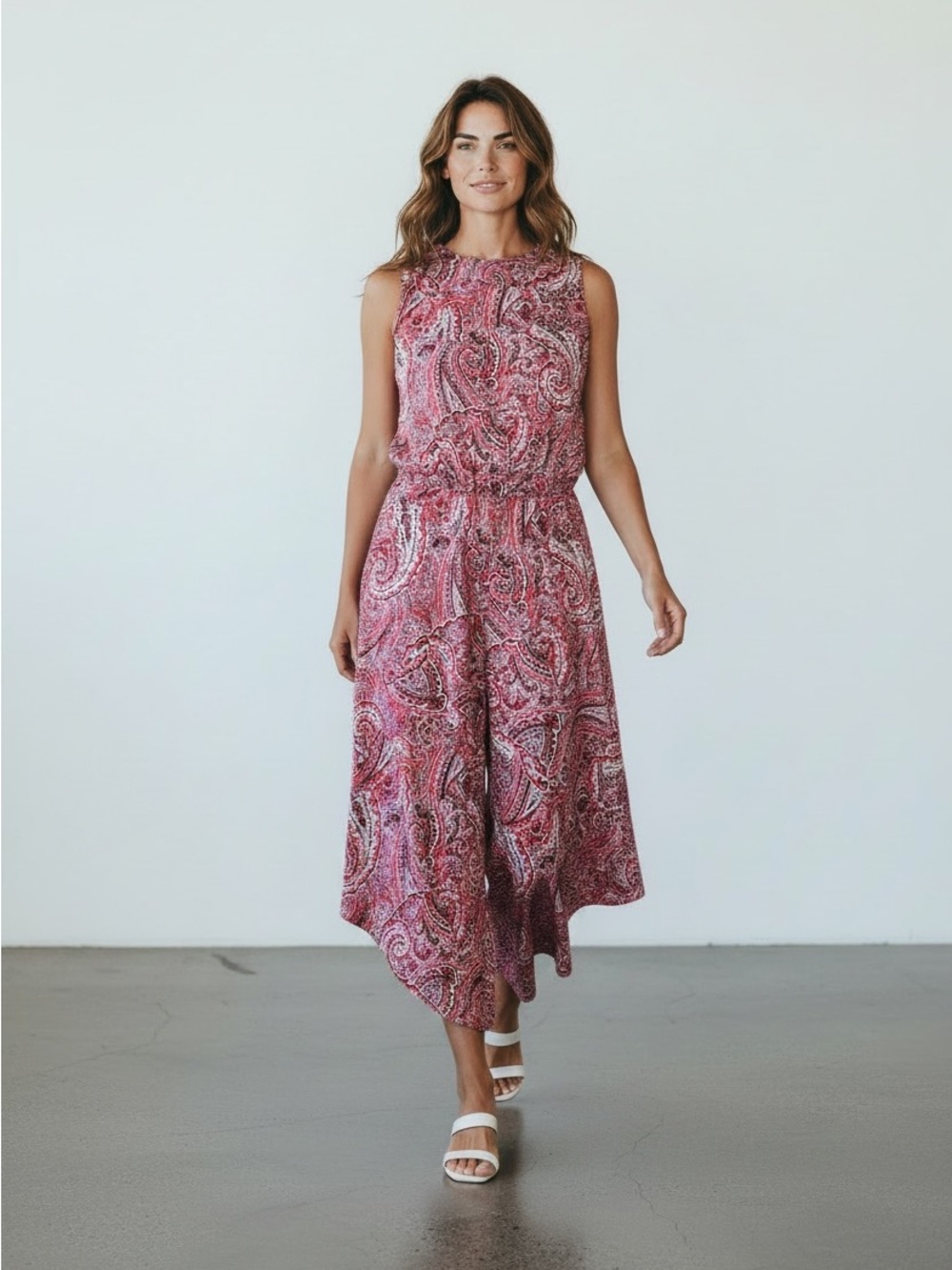 London Times Rose Paisley Sleeveless Wide-Leg Jumpsuit